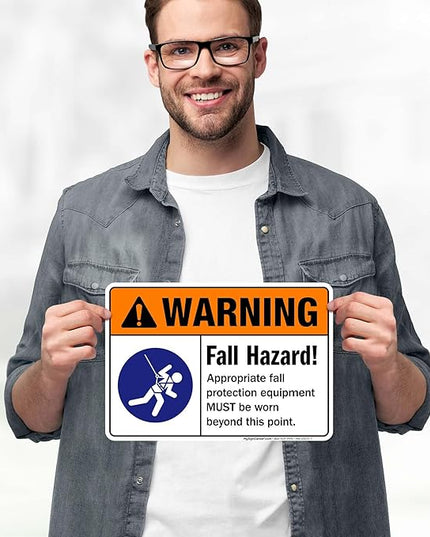 Warning Fall Hazard Appropriate Fall Protection Equipment Sign, 10x7 Inches, 4 Mil Vinyl Decal Stickers Weather Resistant, Made in USA by My Sign Center