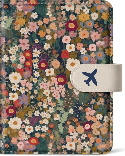 Passport Holder for Travel Essentials, RFID Blocking Leather Cover Wallet with Magnetic Closure, Aesthetic & Cute Passport Book Case for Women and Men - Flower