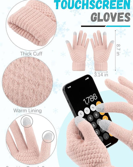 Winter Beanie Hat Scarf Gloves, Warm Fleece Knit Hats Touch Screen Gloves Neck Scarf Set Winter Gifts for Unisex Adult