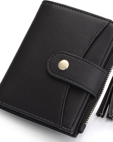 yiijay Small Wallet for Women RFID Blocking Tassle Bifold Slim Thin Leather Wallet Credit Card Holder Wallet Ladies Mini Wallet with Zipper Pocket