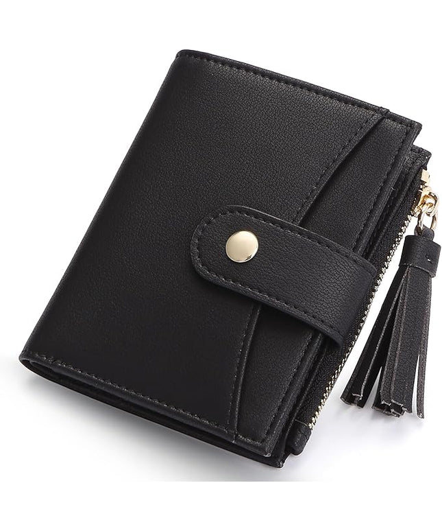 yiijay Small Wallet for Women RFID Blocking Tassle Bifold Slim Thin Leather Wallet Credit Card Holder Wallet Ladies Mini Wallet with Zipper Pocket