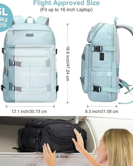 PIJUSHI Travel Backpack for Women Flight Aprroved Carry on Bag Large Casual Luggage Backpack Fit 16 inch Laptop(PE050 Teal Blue)