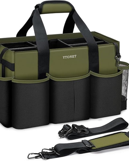 Ytonet Wearable Cleaning Caddy Organizer with Handle & Shoulder Straps, Large Cleaning Bag for Housekeepers, Kitchen Supplies Organizer with Dividers, Under Sink & Car Detailing Bag, Green