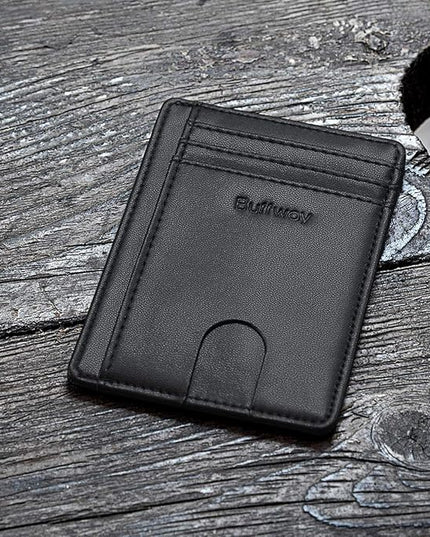 Buffway Slim Minimalist Front Pocket RFID Blocking Leather Wallets for Men and Women - Sand Black