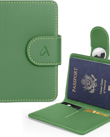 ALLIVE Rfid Passport Holder for Travel Women, Rfid Passport Cover Wallet, Genuine Leather Passport Holder for Travel with AirTag Hidden, Airport Essentials, Travel Gifts (Avocado Green)