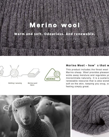 TOP-EX PolarWool™ 100% Merino Wool Short Fisherman Beanie Hats for Men Women Knit Skull Cap Cuffed Beanies Warm Winter Hats