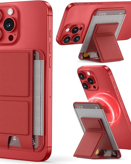 Magsafe Wallet - Magnetic Phone Wallet with Adjustable Stand, Leather Card Holder for iPhone 16/15/14/13/12 Series (Not Mini), 1 Slot, 6 Cards, Red