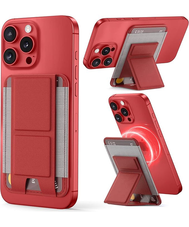 Magsafe Wallet - Magnetic Phone Wallet with Adjustable Stand, Leather Card Holder for iPhone 16/15/14/13/12 Series (Not Mini), 1 Slot, 6 Cards, Red