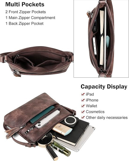MASINTOR Crossbody Bags for Women, Lightweight Medium Crossbody Purse, Soft Leather Women's Shoulder Handbags with Tassel