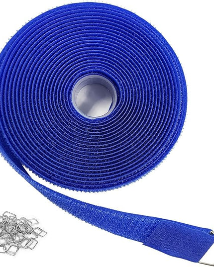 1"x16ft Hook and Loop Straps with 25 Metal Buckles, Adjustable Fastening Cable Straps, Cut-to-Length Cinch Strap, Reusable Nylon Securing Cord Ties for Organizer or Storage, 1 inch Wide,Blue