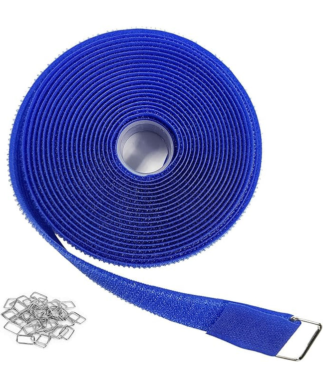 1"x16ft Hook and Loop Straps with 25 Metal Buckles, Adjustable Fastening Cable Straps, Cut-to-Length Cinch Strap, Reusable Nylon Securing Cord Ties for Organizer or Storage, 1 inch Wide,Blue