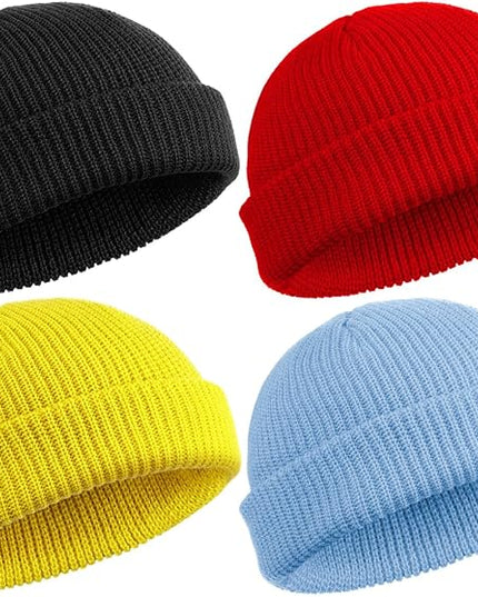 SATINIOR 4 Pieces Trawler Beanie Watch Hat Roll up Edge Skullcap Fisherman Beanie Unisex