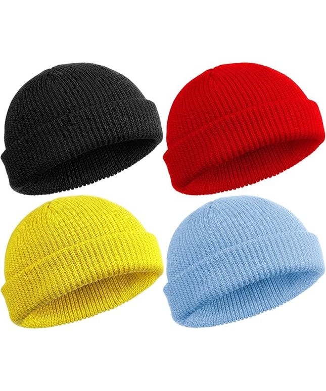 SATINIOR 4 Pieces Trawler Beanie Watch Hat Roll up Edge Skullcap Fisherman Beanie Unisex