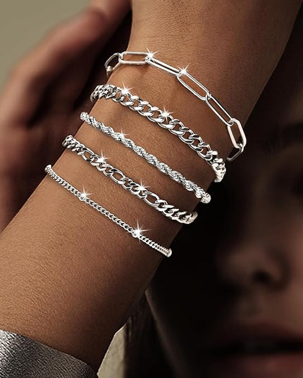 Gold Bracelets Set for Women Stack, Dainty Thick Bracelets Stack for Women Trendy, Simple Thin Gold Plated Cuff Stackable Bracelets With Beaded Cuban Paperclip Snake Rope Bangle Hand Chain Jewelry Gifts for Women Non Tainish