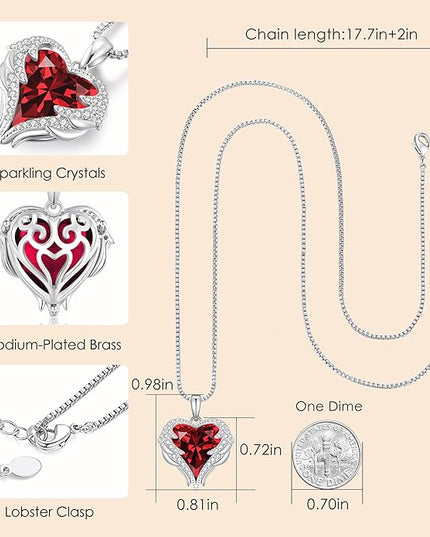 CDE Christmas Gifts for Women Angel Wings Necklace for Women with Birthstone, Love Heart Silver Tone/Gold Tone Pendant, Ideal Anniversary or Birthday Jewelry Gifts for Wife Girlfriend Her