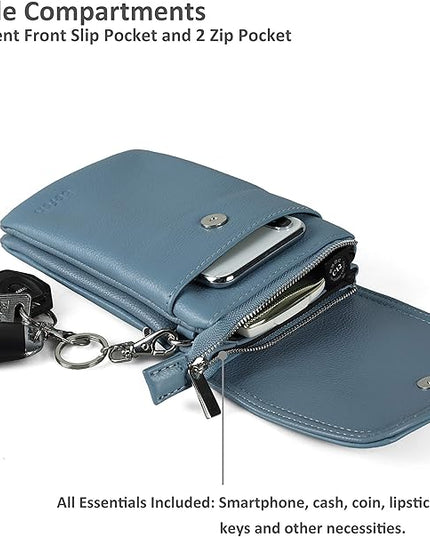 befen Genuine Leather Small Crossbody Bags for Women Cell Phone Bag Cross Body Purses,Silver Zipper