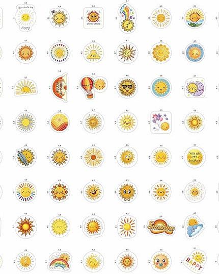 100Pcs Small Sun Stickers and Decals -Sunshine Stickers for Water Bottle - Sun Party Supplies & Decorations - Sunshine Gifts - Gift for Women & Men