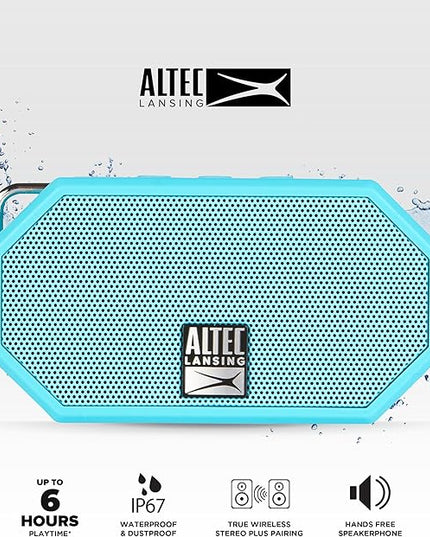 Altec Lansing Mini H2O - Waterproof Bluetooth Speaker, IP67 Certified & Floats in Water, Compact & Portable Speaker for Hiking, Camping, Pool, and Beach,Aqua