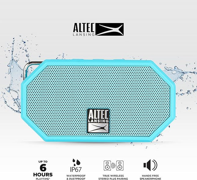 Altec Lansing Mini H2O - Waterproof Bluetooth Speaker, IP67 Certified & Floats in Water, Compact & Portable Speaker for Hiking, Camping, Pool, and Beach,Aqua