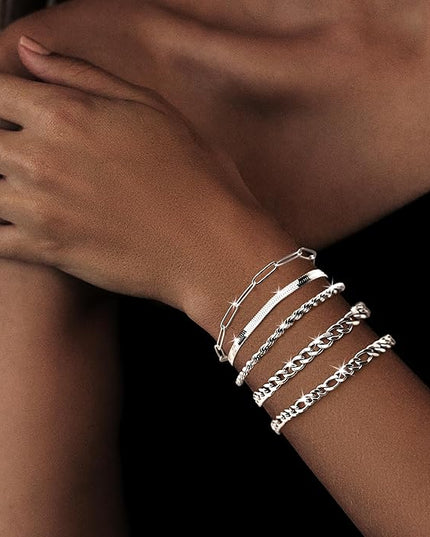 Gold Bracelets Set for Women Stack, Dainty Thick Bracelets Stack for Women Trendy, Simple Thin Gold Plated Cuff Stackable Bracelets With Beaded Cuban Paperclip Snake Rope Bangle Hand Chain Jewelry Gifts for Women Non Tainish