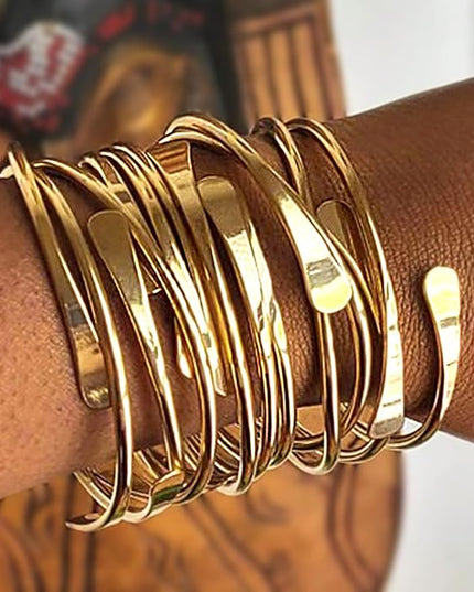 ÌF ME Gold Bangle Bracelets for Women, Indian Bangles Stackable Set, Multi Layer Textured 14K Gold Plated Chunky Bracelets Boho Jewelrys Set