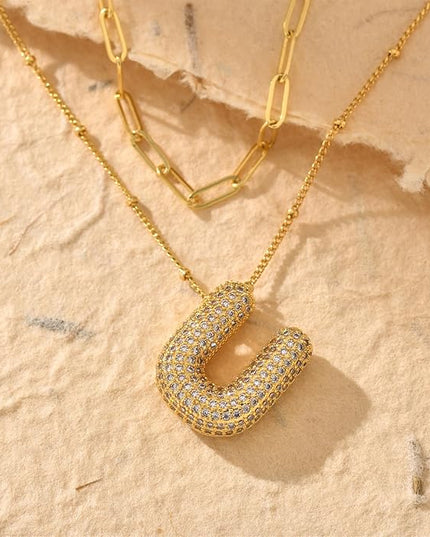 LUCA SMITH Initial Necklaces for Women, Dainty Balloon Bubble Letter, Name Letter Alphabet Pendant Layered Choker Chain Jewelry Gift