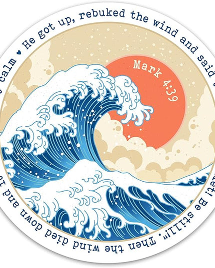 3PCs He Got Up Rebuked The Wind and Said to The Waves Bible Verse Sticker, Christian Faith Sticker, Ocean Waves Scripture Religious Vinyl Waterproof Decals for Laptop Water Bottle Journal (3 Inches)