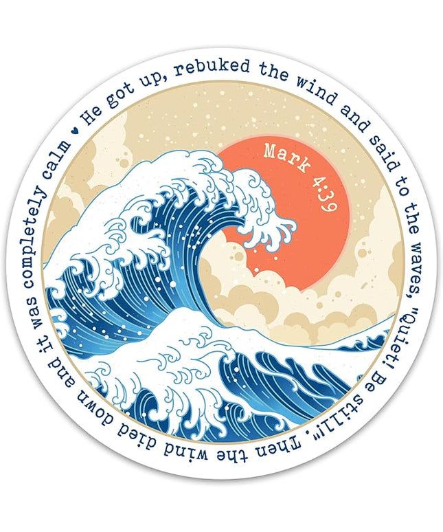 3PCs He Got Up Rebuked The Wind and Said to The Waves Bible Verse Sticker, Christian Faith Sticker, Ocean Waves Scripture Religious Vinyl Waterproof Decals for Laptop Water Bottle Journal (3 Inches)