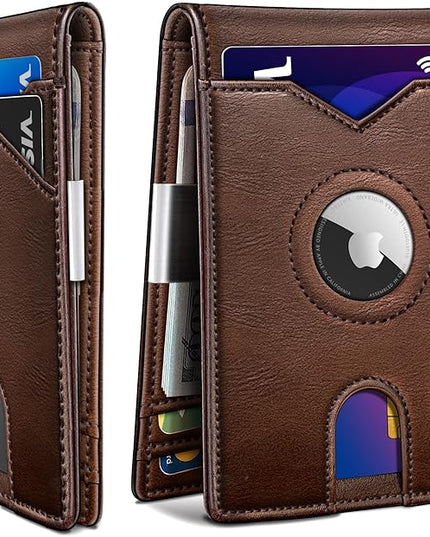 miyozi Airtag Wallet for Men,with Money Clip 11 Cards Slim Front Pocket Leather RFID Blocking Wallet with Gift Box
