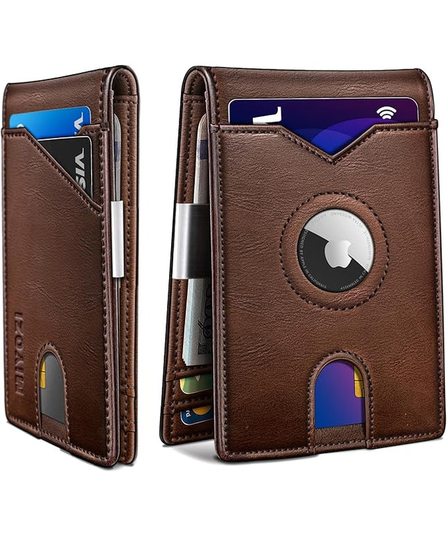 miyozi Airtag Wallet for Men,with Money Clip 11 Cards Slim Front Pocket Leather RFID Blocking Wallet with Gift Box