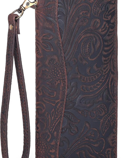Oak Leathers Leather Wallet for Women - RFID Womens Wallet Clutch with 8 Credit Card Holder, Coin Pocket Vintage Brown Embossed