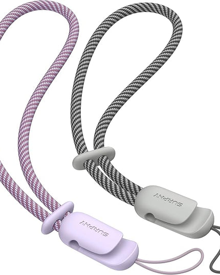 SURPHY 2 Pack Phone Lanyard for Cellphone Case, Phone Wrist Strap for Case, Cellphone Strap with 2-Color Braided, Charm Wrist Lanyard for Women and Men, Lilac & Gray