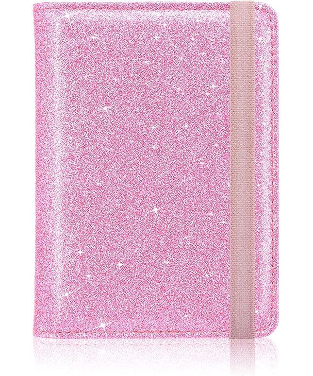 ACdream Passport Holder Cover, Leather Travel Wallet Case, RFID Blocking Document Organizer Protecrtor, with Slots for Credit Cards, Boarding Pass, for Women and Men, Glitter Pink
