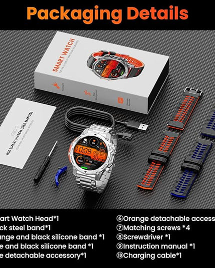 Hwagol Smart Watches for Men (Call/Notification),1.52'' Military Smart Watch, Two Style Kits,Flashlight,100+Sport Modes/Heart Rate/Sleep Monitor/Pedometer (Silver)