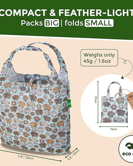 ECO CHIC Foldable Reusable Grocery Bags - Lightweight, Recycled & Reusable Shopping Bag - Waterproof Packable Tote