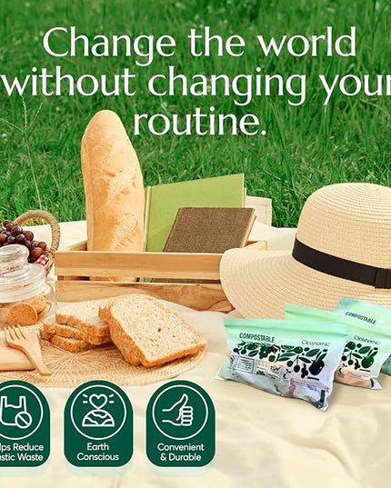 Cleanomic Compostable* Snack Size Food Storage Bags (50 Eco Zip) Freezer and Leak Proof, Also Available Gallon, Quart and Sandwich Size Bags