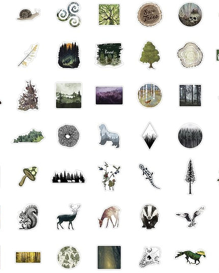 BulbaCraft 100Pcs Forest Stickers for Water Bottle and Laptop - Forest Party Supplies & Decorations, Waterproof Vinyl Decals, Nature and Tree Stickers, Gifts for Women & Men