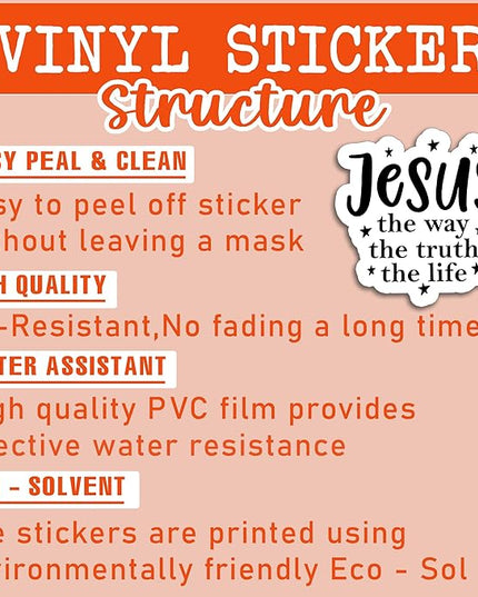 (3Pcs) Jesus The Way The Truth The Life Sticker – Inspirational Christian Waterproof Vinyl Decals for Water Bottle Scrapbook Laptop Phone Tumbler, 3" x 3"