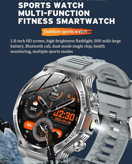 Fitness Smart Watch for Men Women, Bluetooth Calling & 1.8" AMOLED, SpO2/Heart Rate/Sleep Tracker, 100+ Workout Modes, IP67 Waterproof, 7+Day Battery, iPhone Android Compatible (Gray)