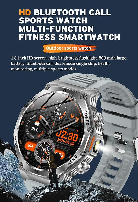 Fitness Smart Watch for Men Women, Bluetooth Calling & 1.8" AMOLED, SpO2/Heart Rate/Sleep Tracker, 100+ Workout Modes, IP67 Waterproof, 7+Day Battery, iPhone Android Compatible (Gray)