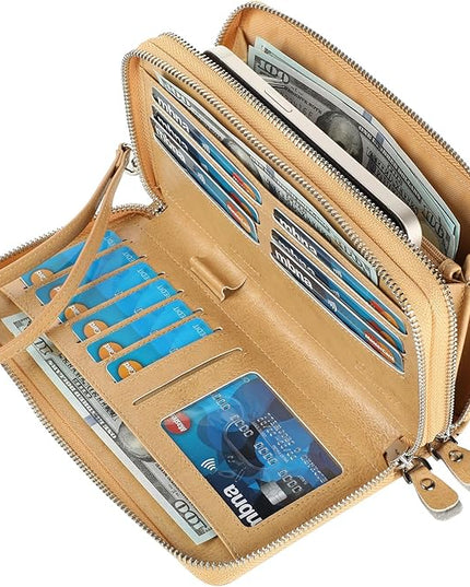 Lavemi Small Compact Women Wallet RFID Blocking Genuine Leather Bifold Purse with ID Windows