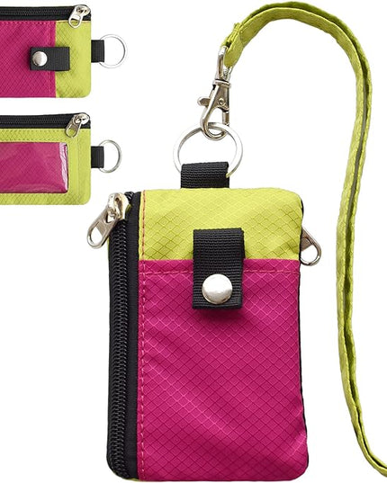 Minimalist RFID Blocking Small Wallet with ID Window,WaterResistant Zip Id Case Wallet with Lanyard Keychain for Cards,Cash,Travel,Women,Men