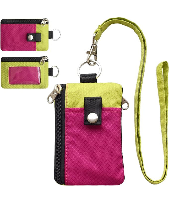 Minimalist RFID Blocking Small Wallet with ID Window,WaterResistant Zip Id Case Wallet with Lanyard Keychain for Cards,Cash,Travel,Women,Men