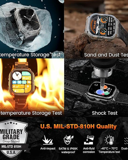 AMAZTIM Smart Watch, 60 Days Extra-Long Battery, 5ATM Waterproof Swimming Diving, Full Metal Military Grade, Answer/Make Call, 2" AMOLED Display, Health Monitor Compatible for iPhone and Android