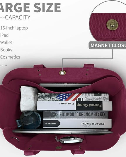 HOMESPON Large Canvas Tote Bag for Women Everything Bag with Pockets and Laptop Sleeve