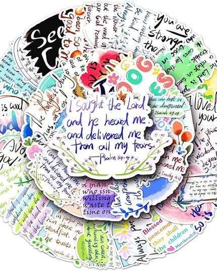 50Pcs Bible Verse Stickers Scripture Christian Decals Motivational Sticker,Scripture Inspiring Journaling Religious Study Jesus Sticker for Water Bottles Laptops Refrigerators
