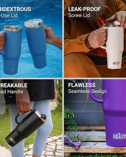 Beast 50 oz Tumbler with Handle Stainless Steel Vacuum Insulated Coffee Ice Cup Double Wall Travel Flask (Rainbow)