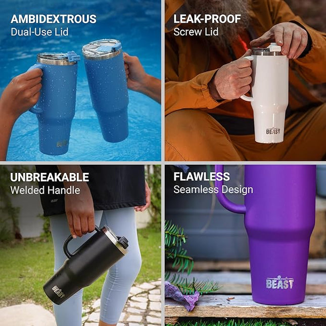 Beast 42 oz Tumbler with Handle Stainless Steel Vacuum Insulated Coffee Ice Cup Double Wall Travel Flask (Matte Black)