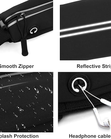 Slim Running Belt For Men and Women Waist Fanny Pack Phone Holder Pouch Bag Reflective Zipper Pocket Workout Cycling Fitness