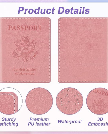 Passport Holder for Travel, 2 PCS Passport Holder, Travel Passport Holders Must Haves for Women Men, Pink and Purple Passport Cover Passport Wallet Case Holders for Travel Cruise Ship Essentials Gifts